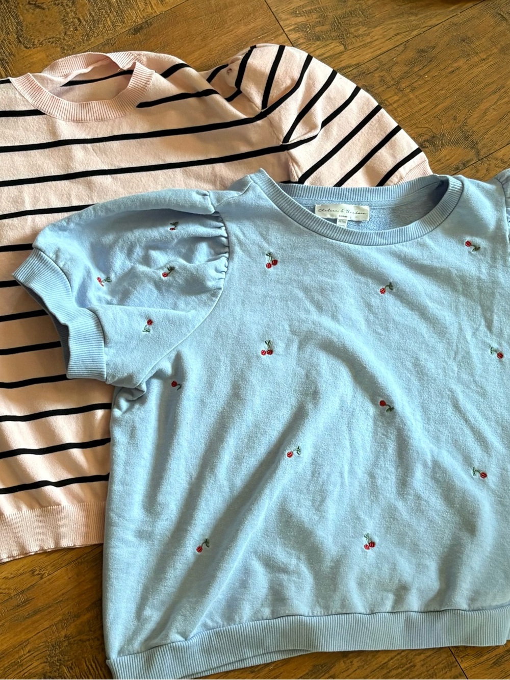 Chelsea&Theodore shirt bundle blue short puff sleeve embroidered cherry’s sz 2xl